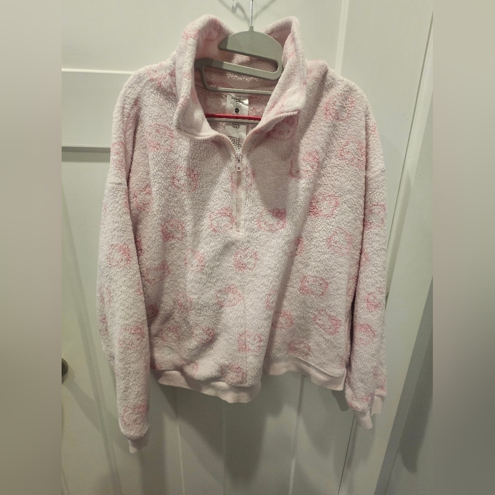 Hello Kitty Sherpa Fleece Quarter Zip Pullover Sweatshirt Pink XL Sanrio Hybrid